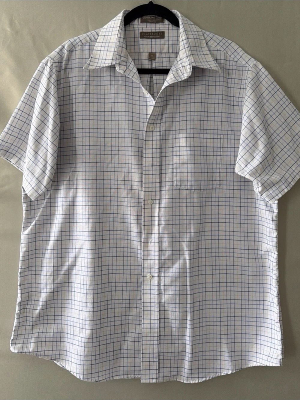 Classic Short-Sleeve Windowpane Button-Down Shirt - White with Blue Check